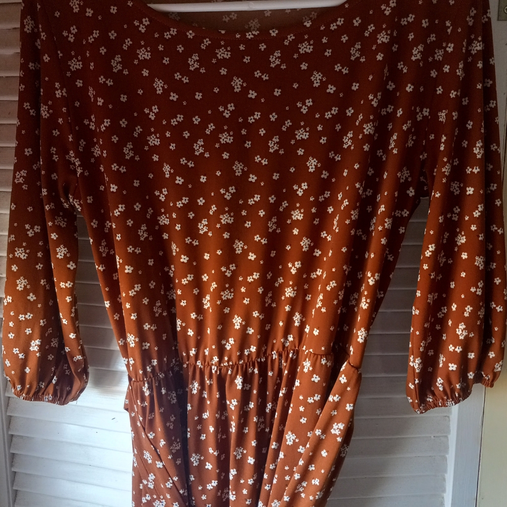 Chris & Carol Terracotta Dress with Cream Floral Pattern